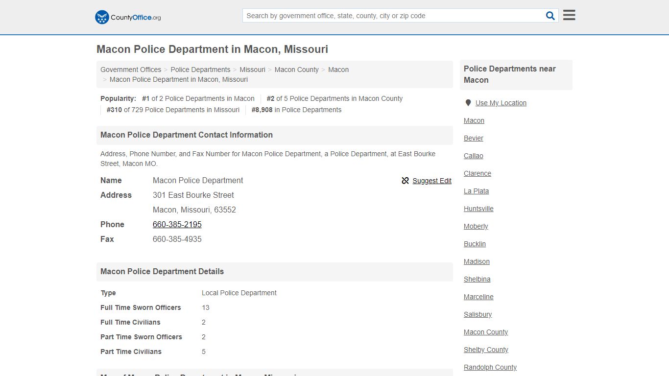 Macon Police Department - Macon, MO (Address, Phone, and Fax)